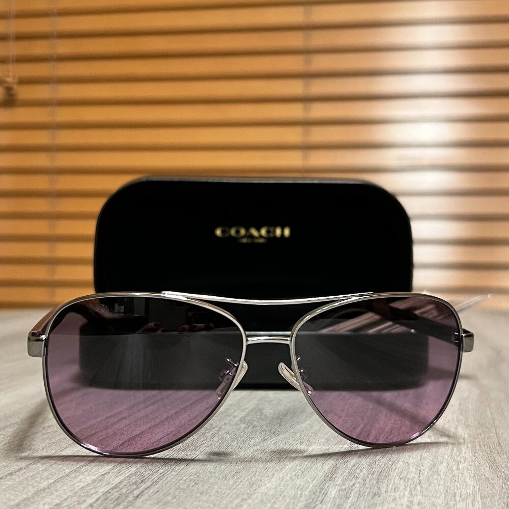 NEW Coach HC7077 Horse & Carriage Aviator Sunglasses - Gunmetal